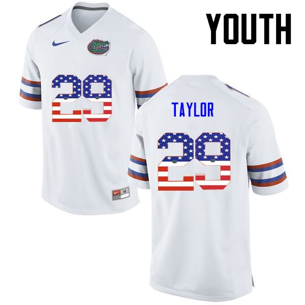 NCAA Florida Gators Jeawon Taylor Youth #29 USA Flag Fashion Nike White Stitched Authentic College Football Jersey VVE0164JZ